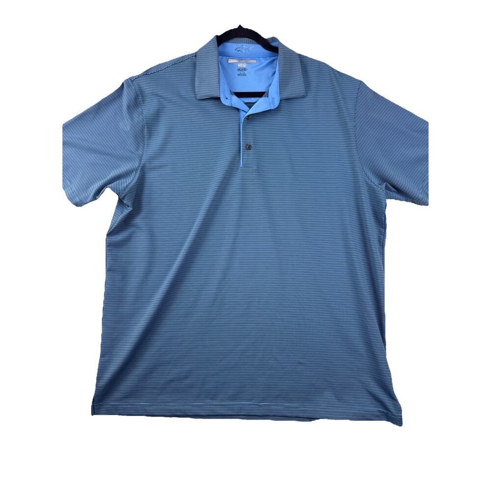 Greg Norman ML75 Play Dry Polo Shirt Mens XL Blue Striped Golf Performance Shark